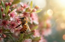 Biene an einer Manuka-Blüte hebt neuseeländisches Gold. (Foto: AdobeStock_702831869 vxnaghiyev)